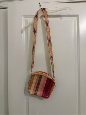 Striped Multicolor Crossbody Bag - Pink and Brown Sparkle